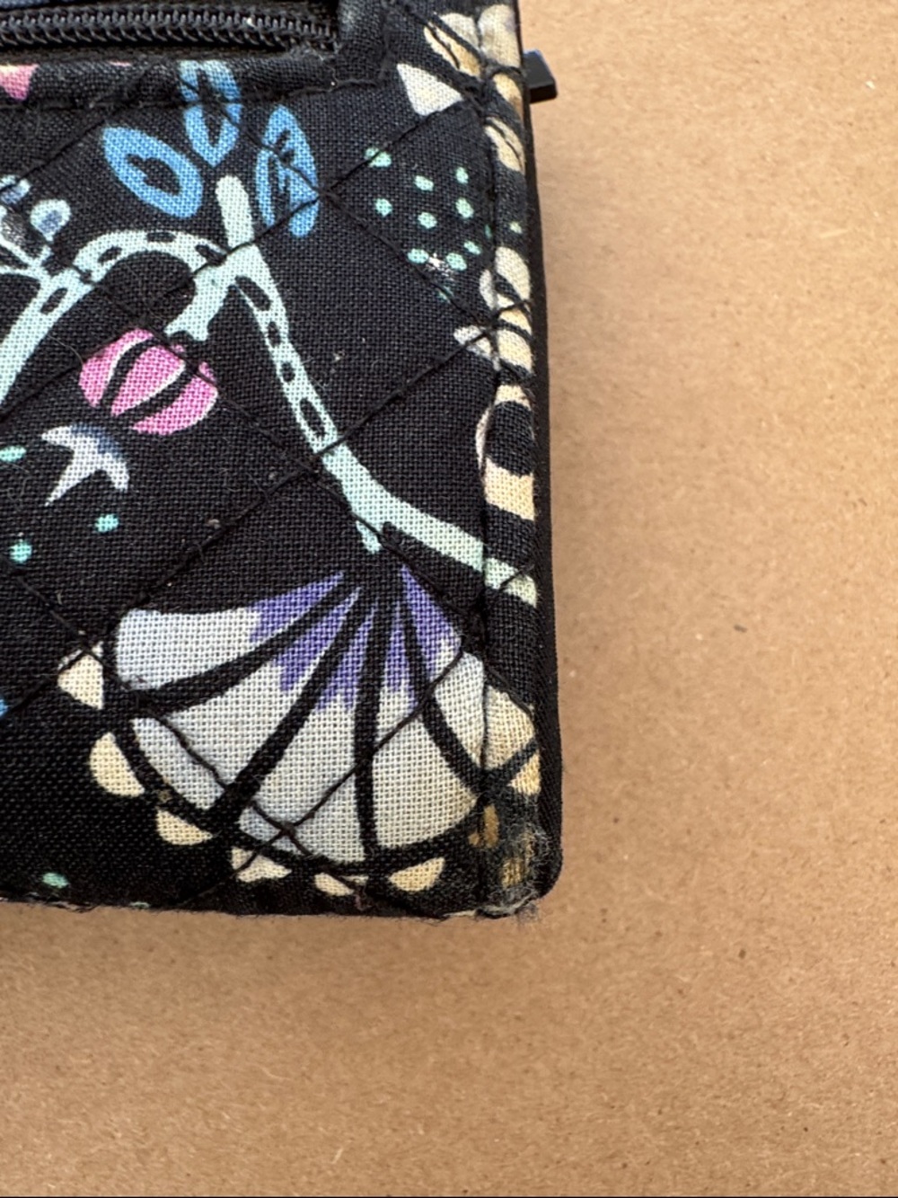 Vera Bradley Navy Floral Quilted Fold-Over Wallet with Purple & Teal Accents - Picture 11 of 12